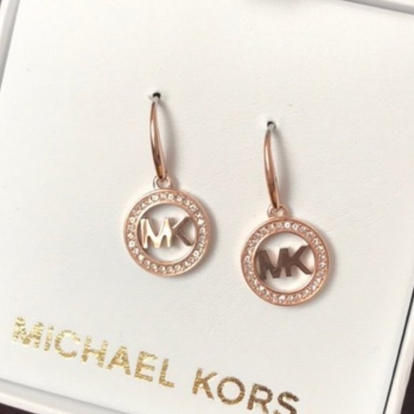 Michael Kors Fulton MK Logo ROSE GOLD Earrings - Picture 1 of 9